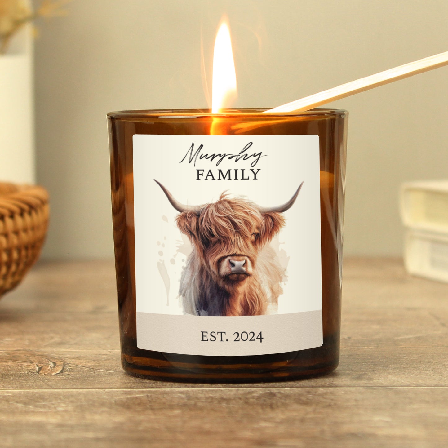 Personalised Highland Cow Amber Glass...