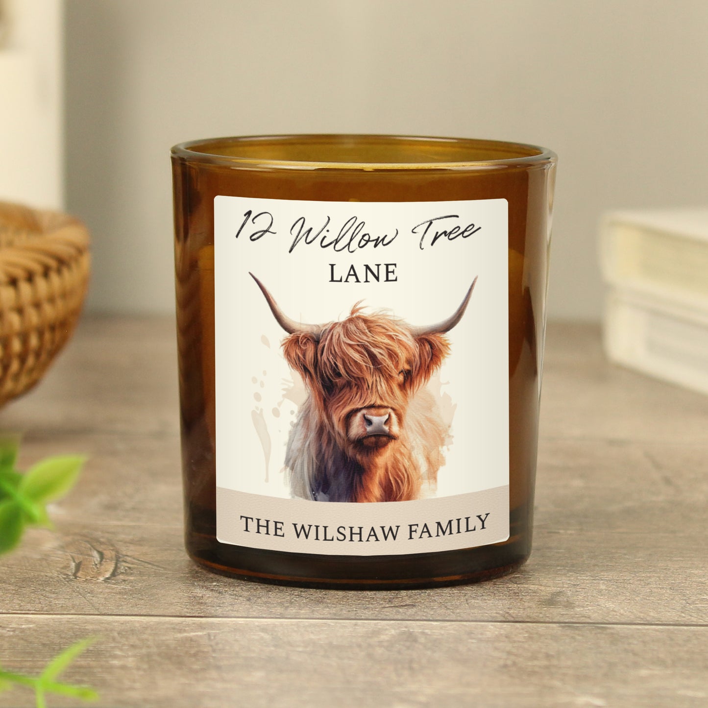 Personalised Highland Cow Amber Glass...