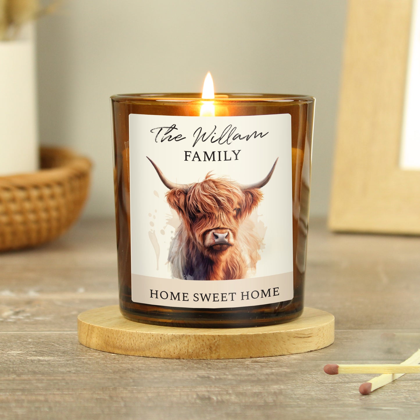 Personalised Highland Cow Amber Glass...