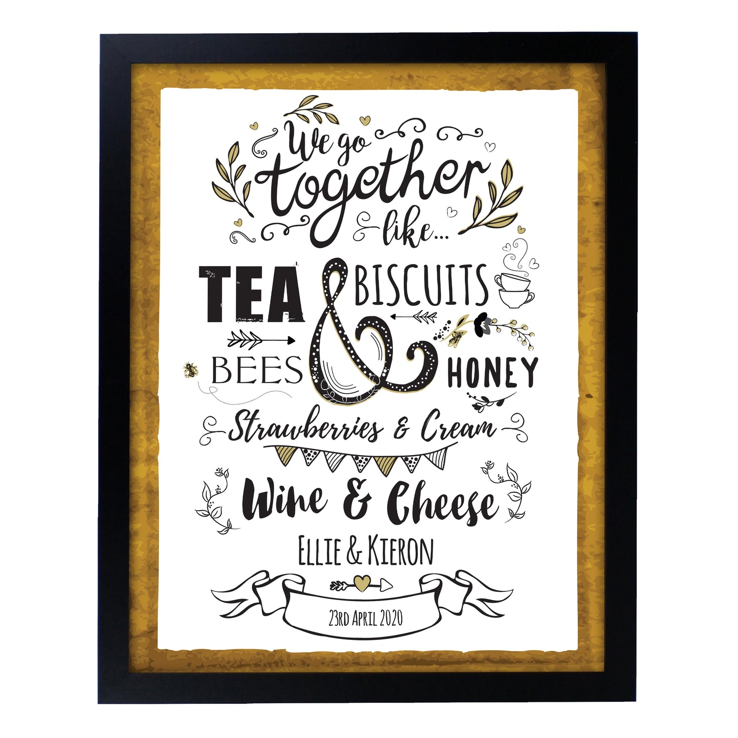 Personalised We Go Together Like... Black Framed Print