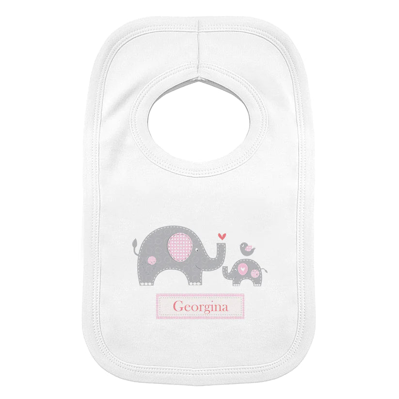 Personalised Pink Elephant 0-3 Months Baby Bib