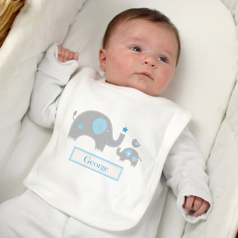 Personalised Blue Elephant 0-3 Months Baby Bib