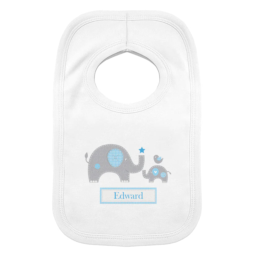 Personalised Blue Elephant 0-3 Months Baby Bib