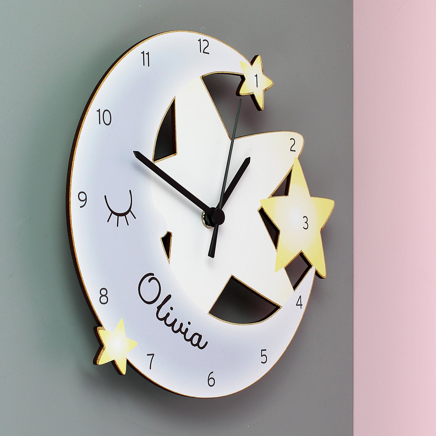 Personalised Moon and Stars Shape Wooden Clock