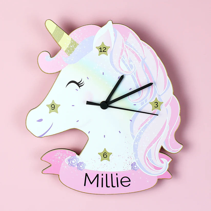 Personalised Unicorn Shape Wooden Clock