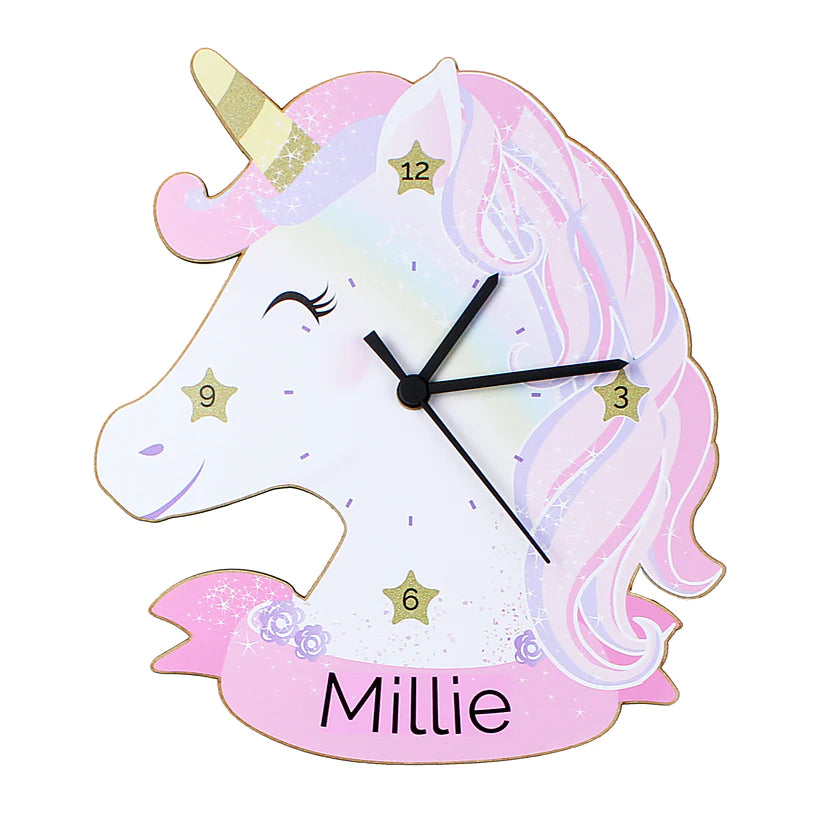 Personalised Unicorn Shape Wooden Clock