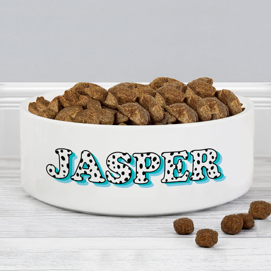 Personalised Blue Spots Name 14cm Medium Pet Bowl