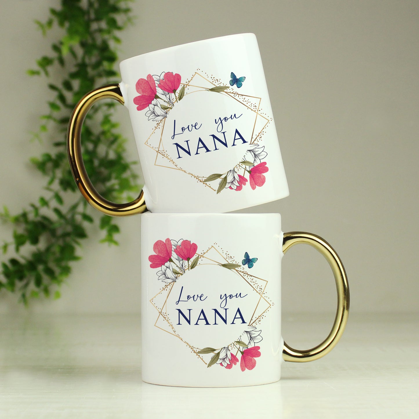 Personalised Geometric Floral Gold Handle Mug