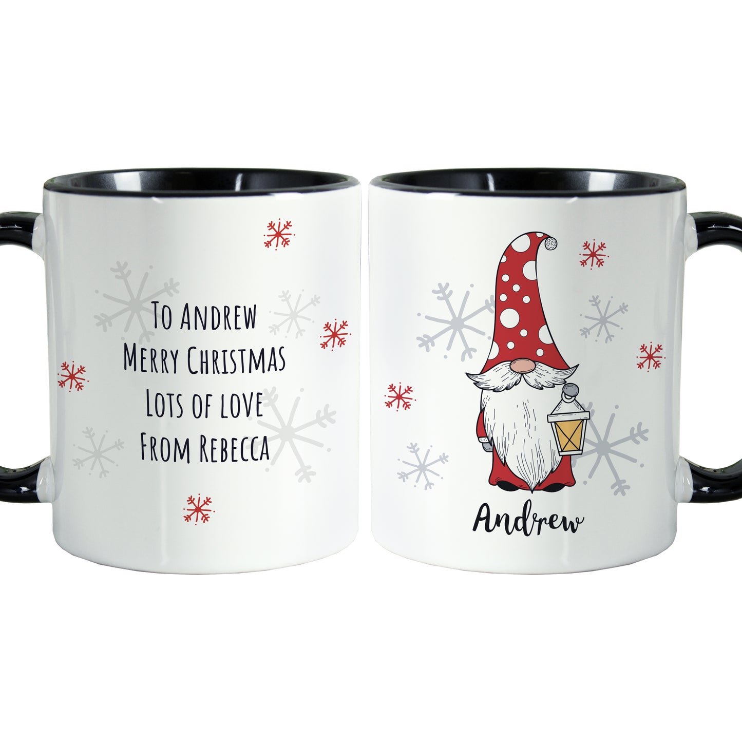 Personalised Gonk Family Black Handled Christmas Mug - Male