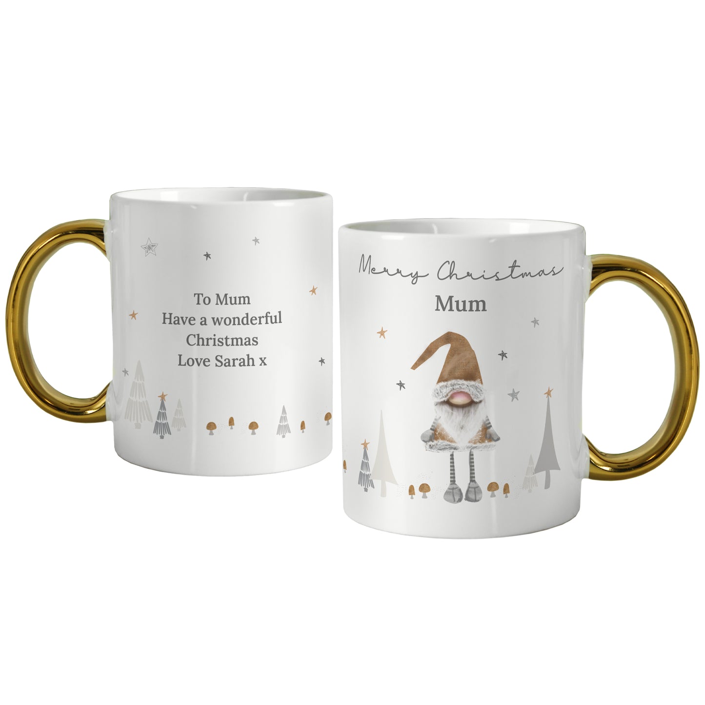 Personalised Christmas Gonk Gold Handed Mug