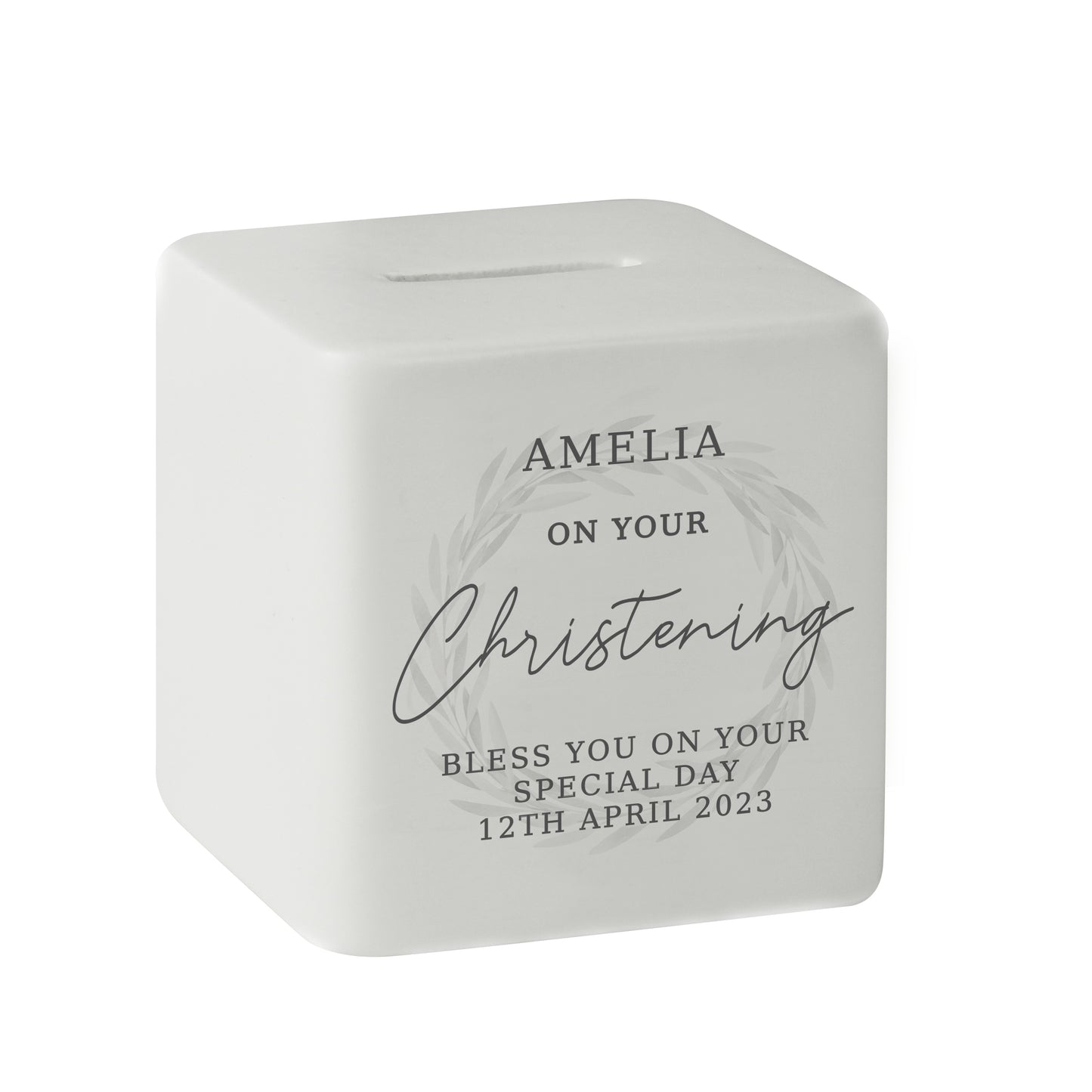 Personalised Christening Ceramic Square Money Box