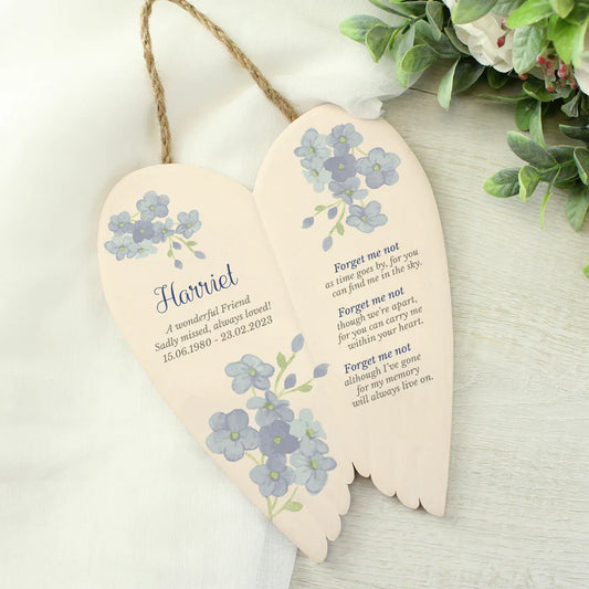 Personalised Forget Me Not Memorial Ceramic Wings