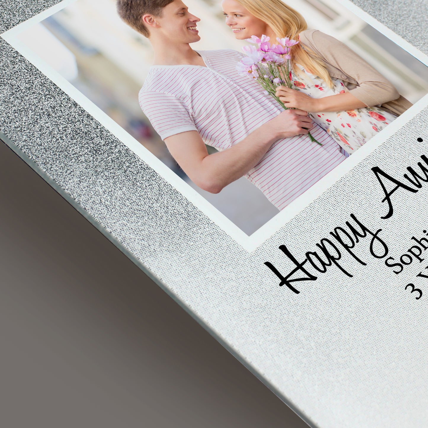 Personalised Heart & Swirl 4x4 Glitter Glass Photo Frame