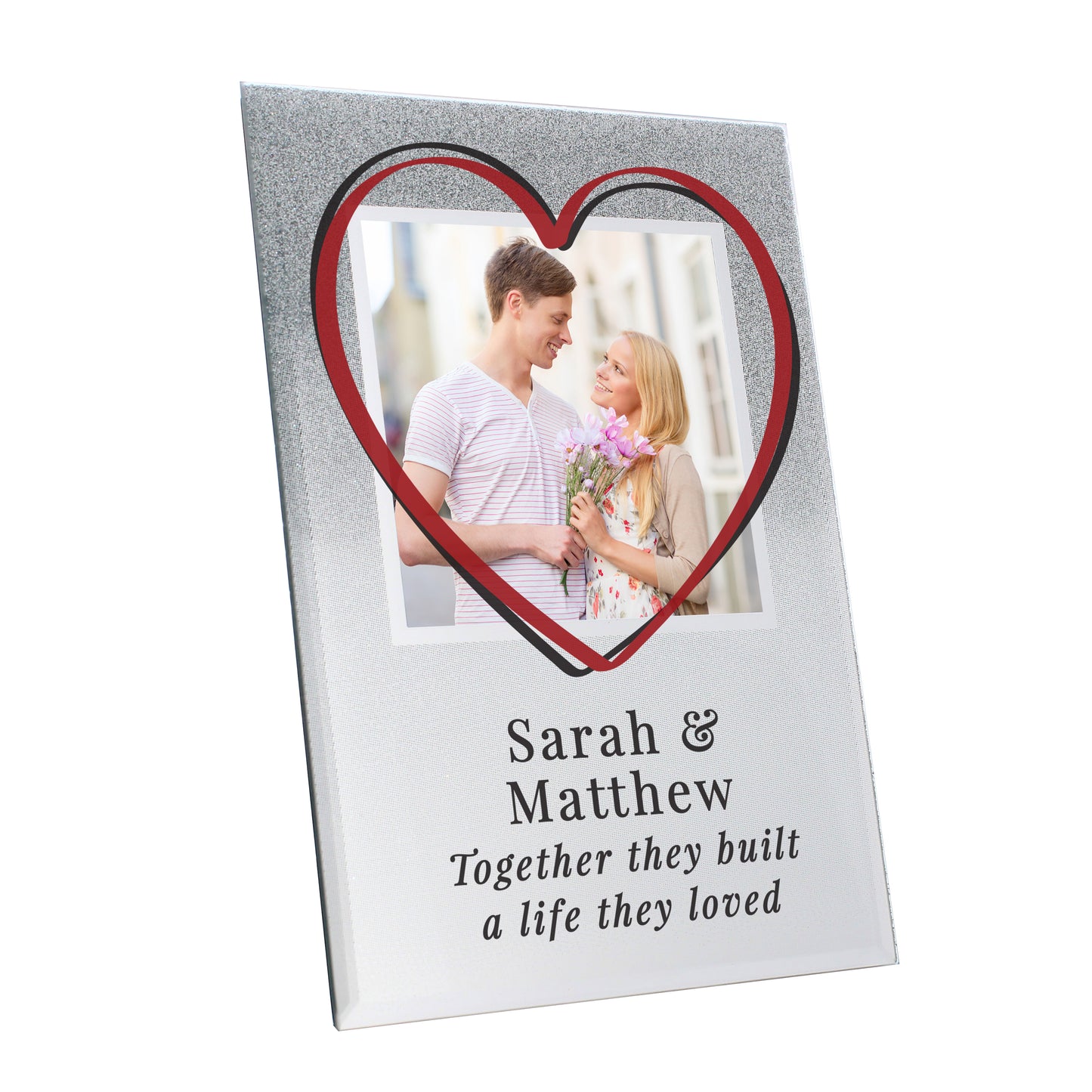 Personalised Heart 4x4 Glitter Glass Photo Frame