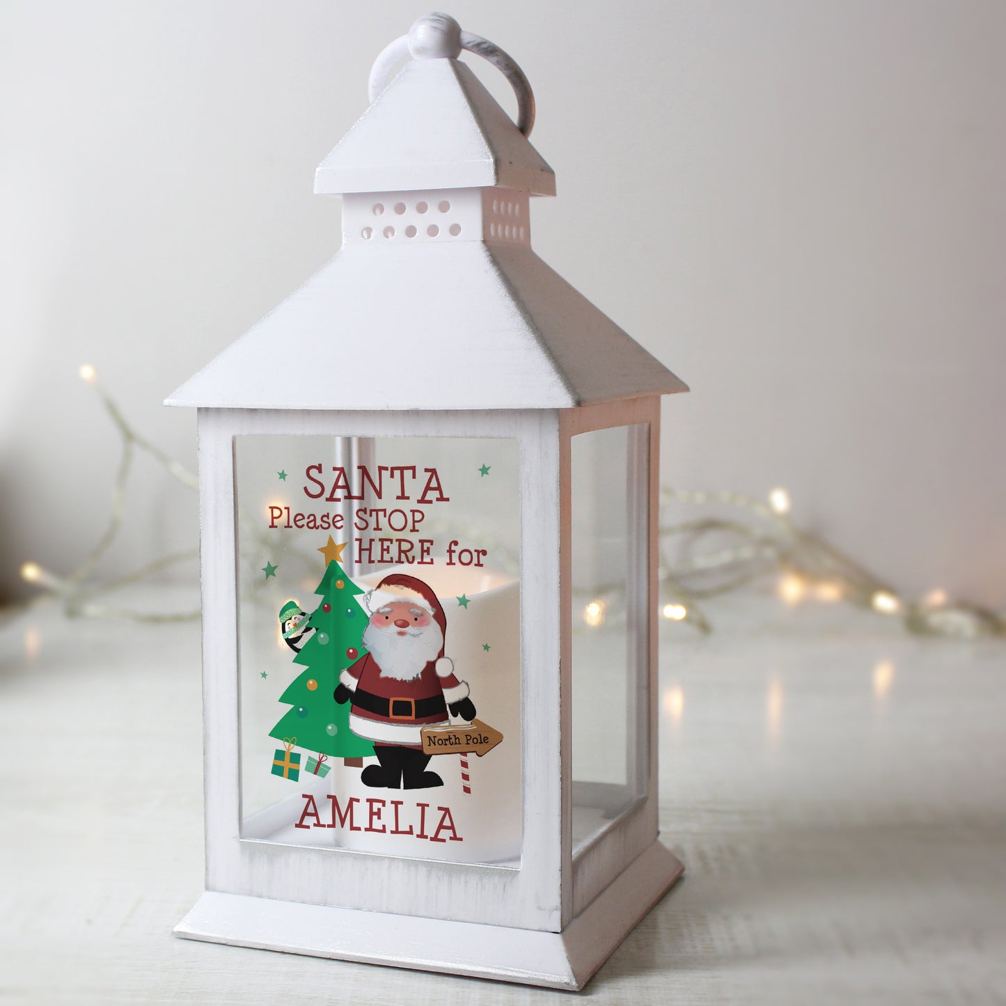 Personalised Santa White Lantern