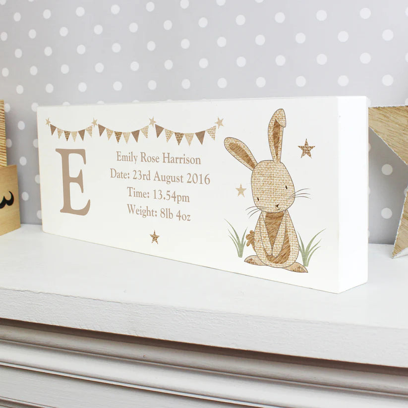 Personalised Hessian Rabbit Wooden Block Sign