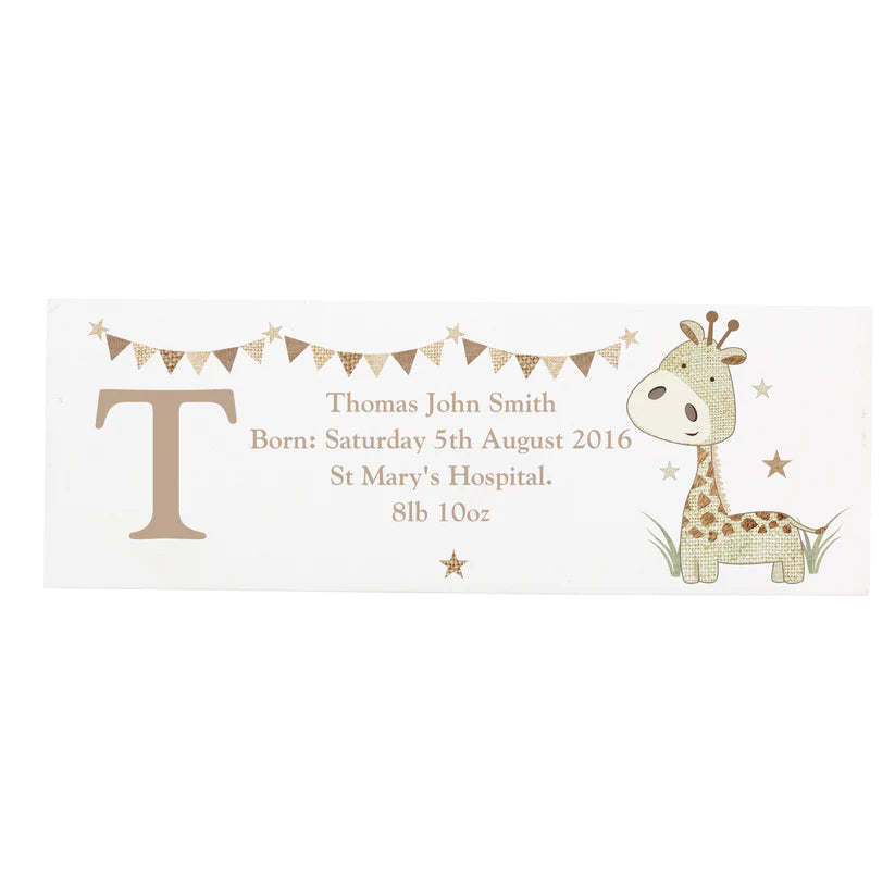 Personalised Hessian Giraffe Wooden Block Sign