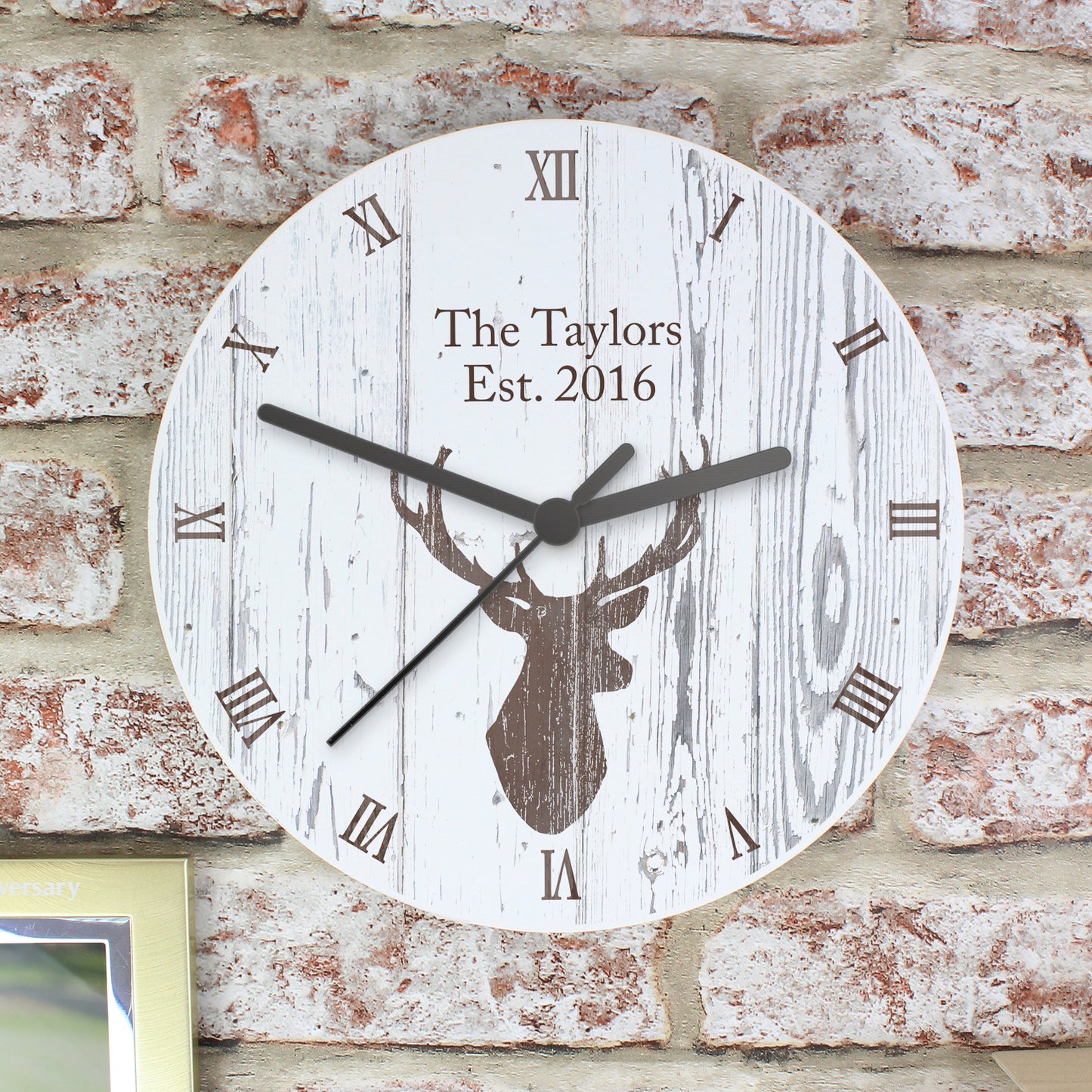 Personalised Highland Stag Shabby Chic Wooden Clock