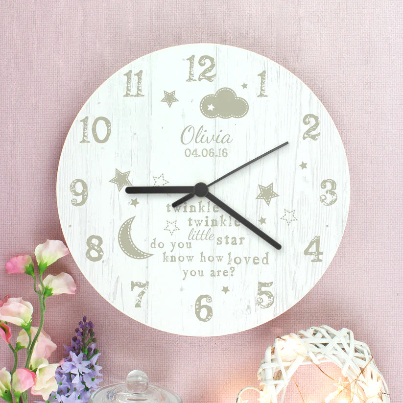 Personalised Twinkle Twinkle Shabby Chic Large Wooden Clock