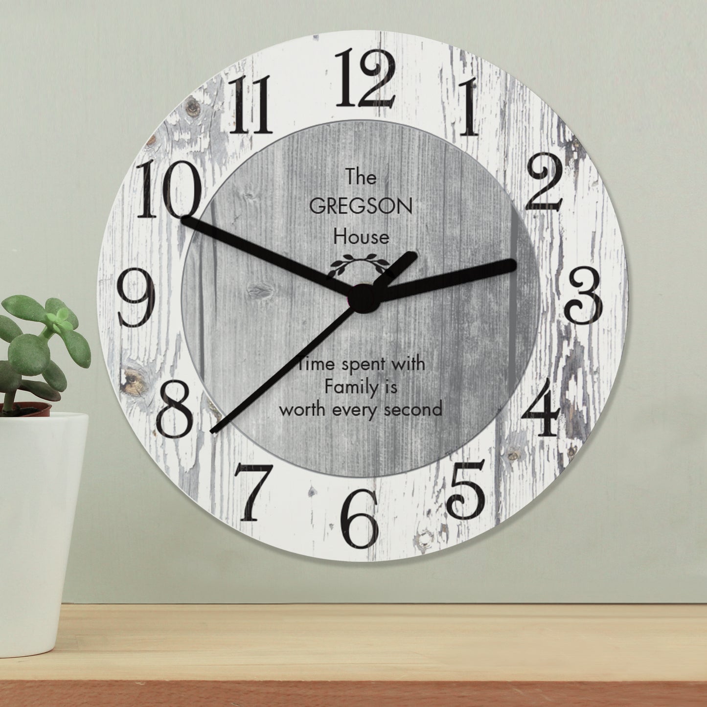 Personalised Any Message Shabby Chic Large Wooden Clock