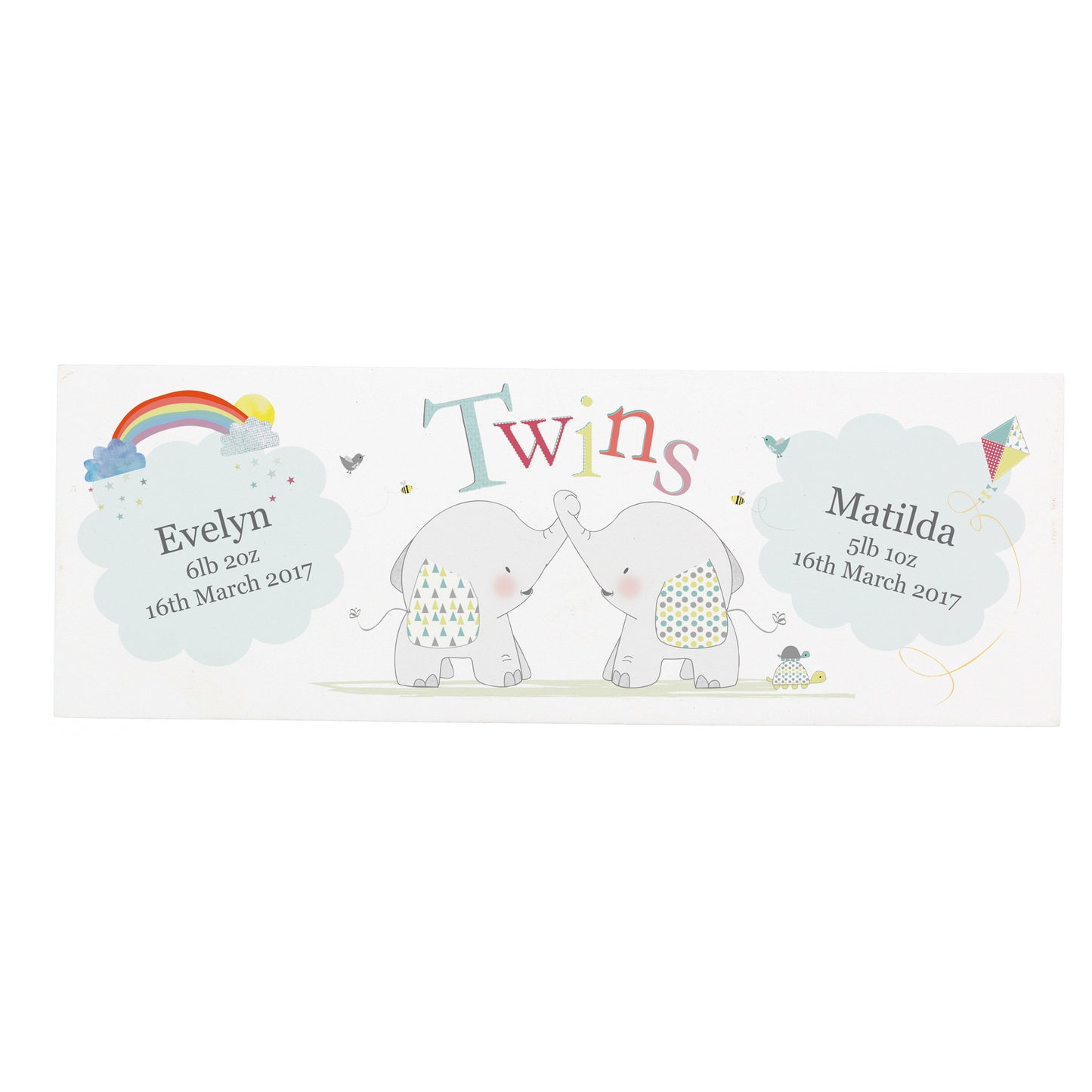 Personalised Hessian Elephant Twins Wooden Block Sign