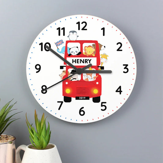 Personalised London Animal Bus Wooden Clock