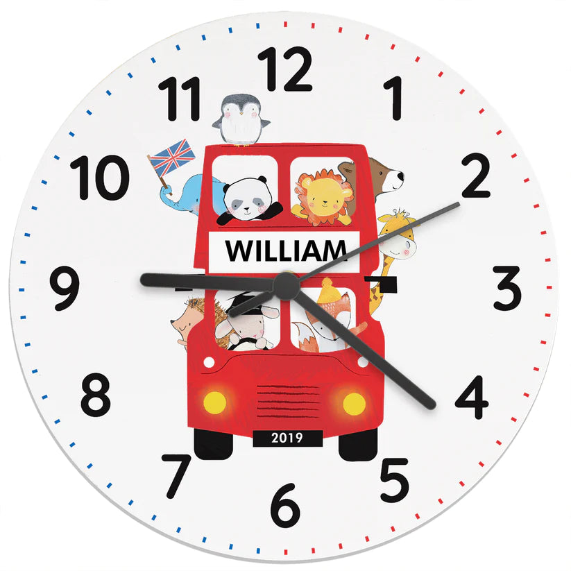 Personalised London Animal Bus Wooden Clock