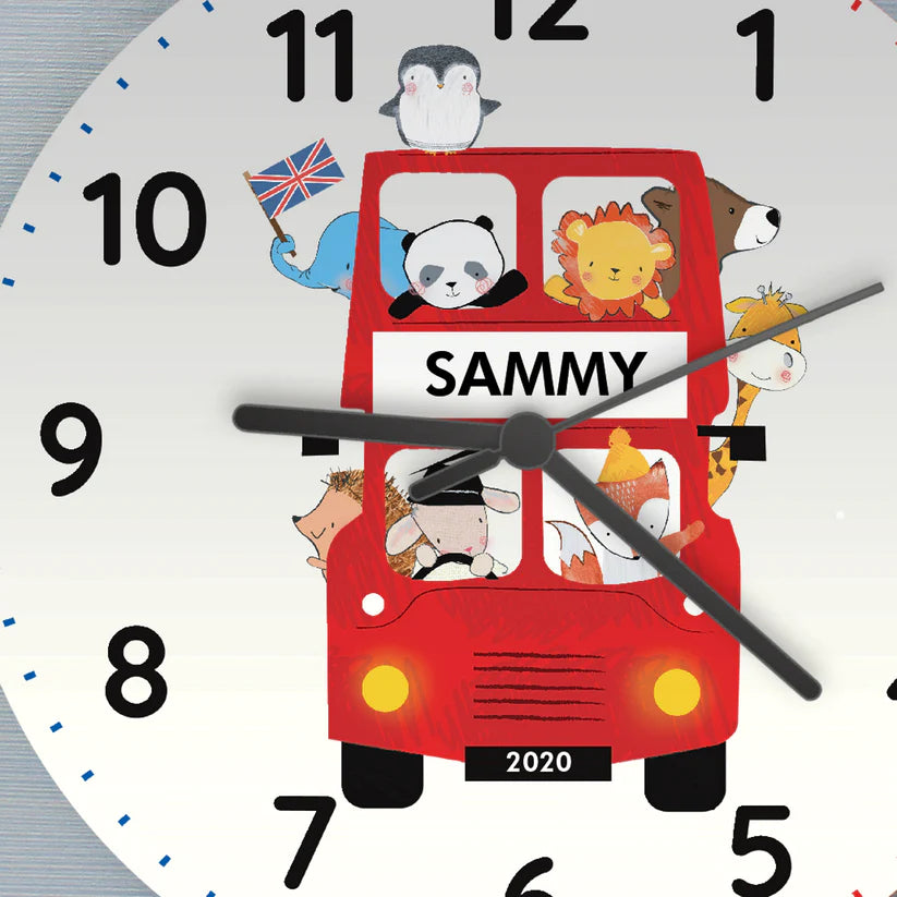 Personalised London Animal Bus Wooden Clock