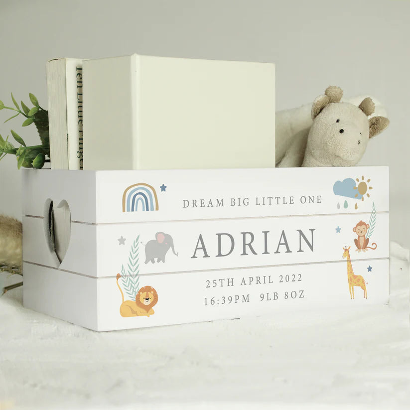 Personalised Safari Animals White Wooden Crate