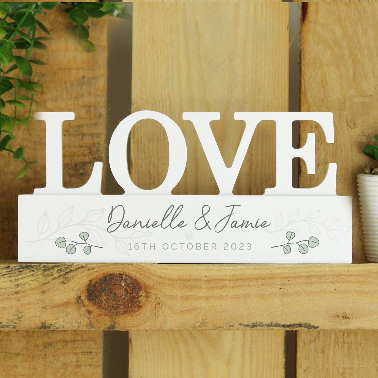 Personalised Botanical Wooden Love Ornament