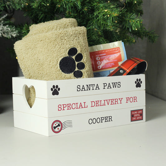 Personalised Santa Paws White Wooden Crate