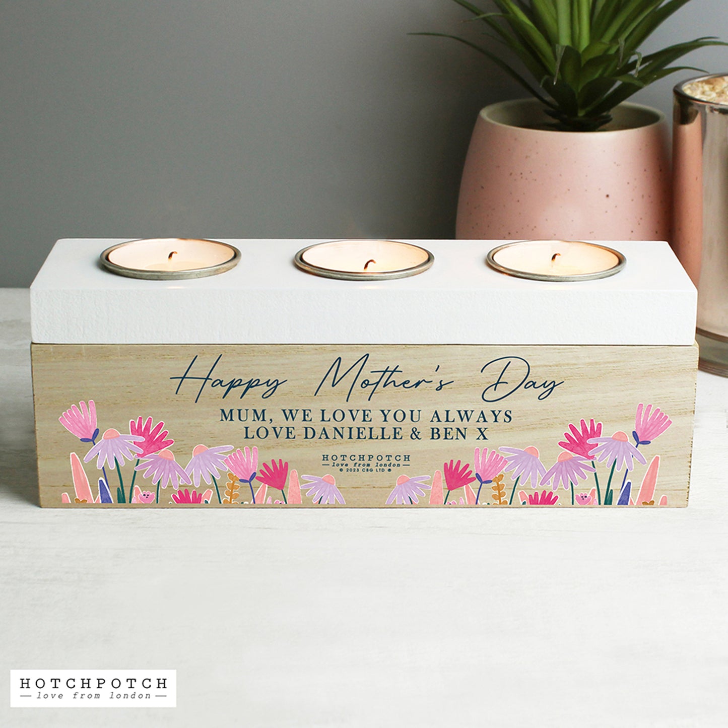 Personalised Wild Flower Triple Tealight Box