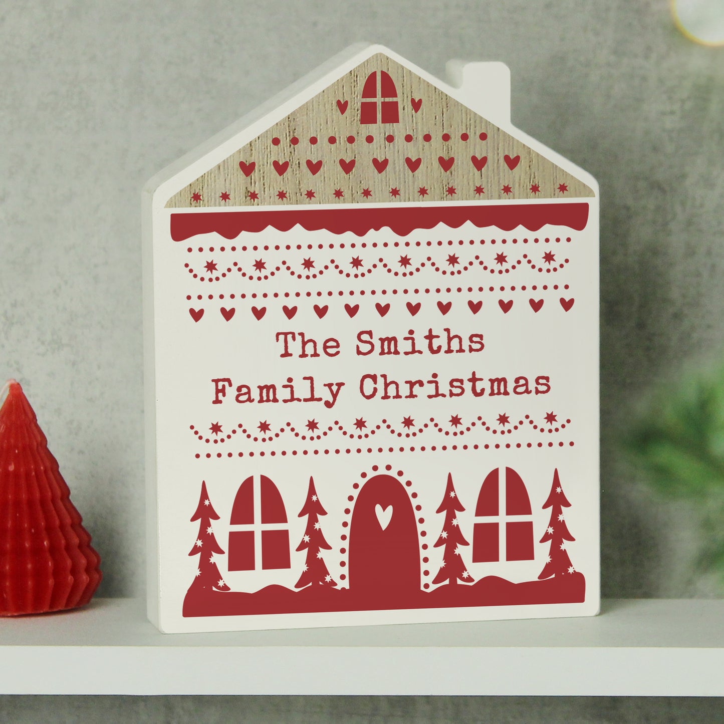 Personalised Christmas Fair Isle Wooden House Ornament