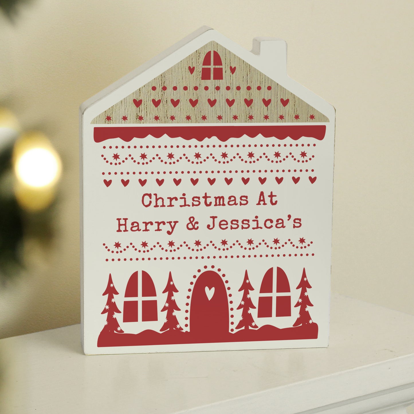 Personalised Christmas Fair Isle Wooden House Ornament