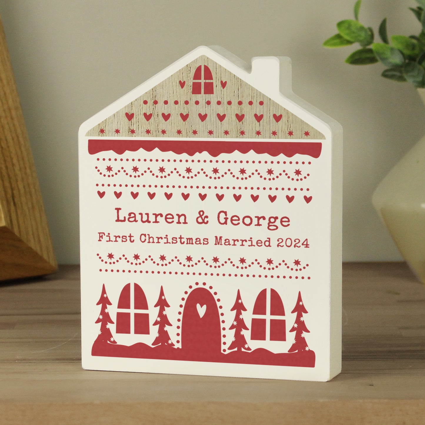 Personalised Christmas Fair Isle Wooden House Ornament