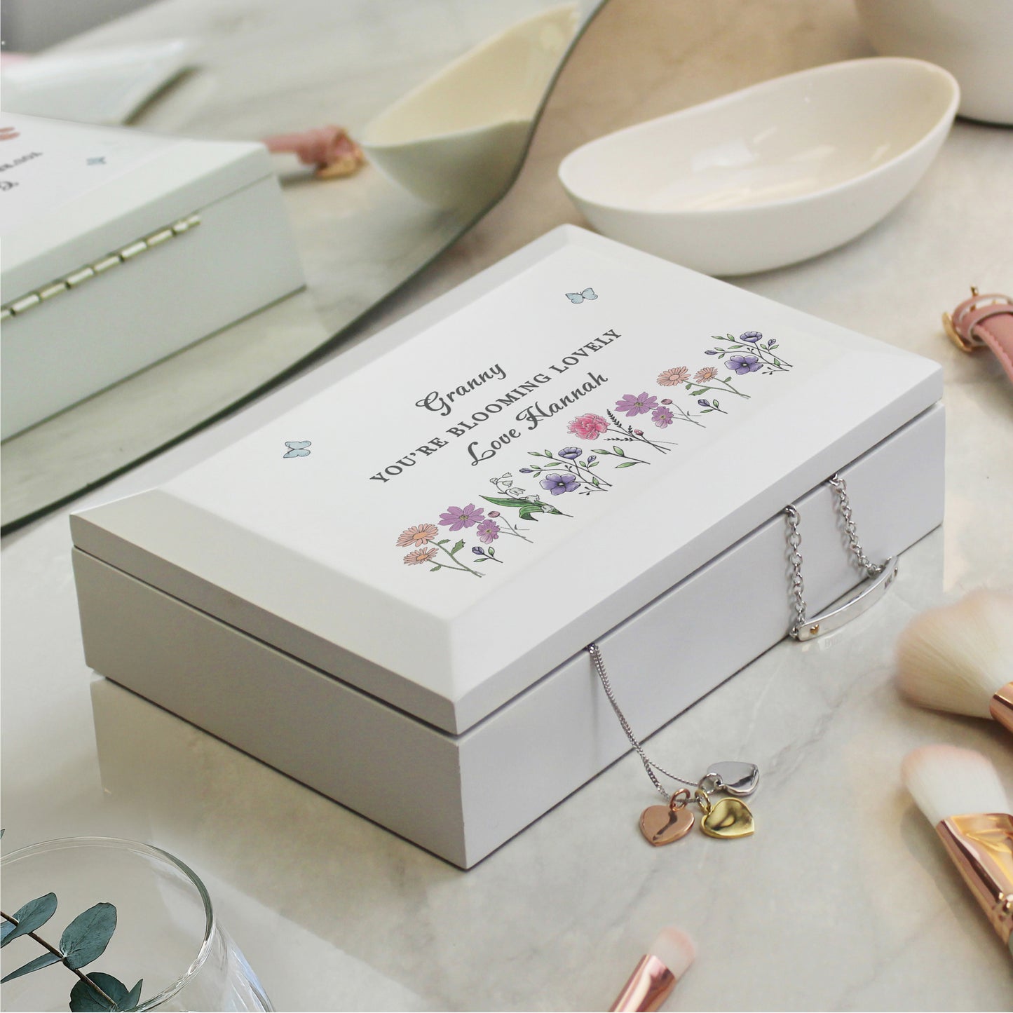 Personalised Wild Flowers Wooden Jewellery Box