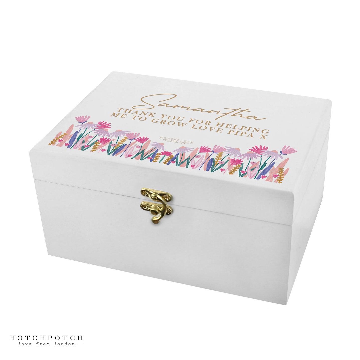 Personalised Wild Flower White Wooden Keepsake Box