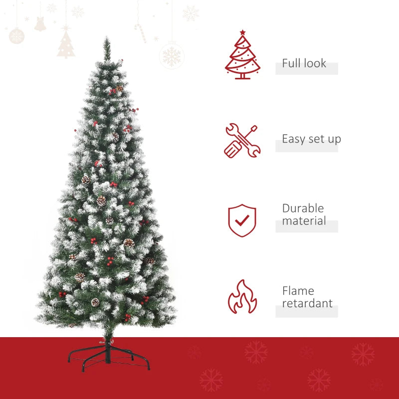 6ft Artificial Pencil Christmas Tree with Pinecones and Red Berries