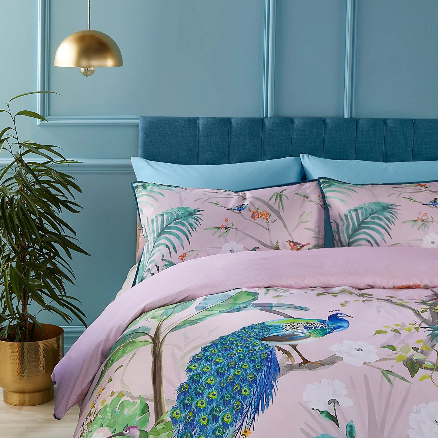 Peacock Jungle Duvet Cover Set by Soiree in Pink