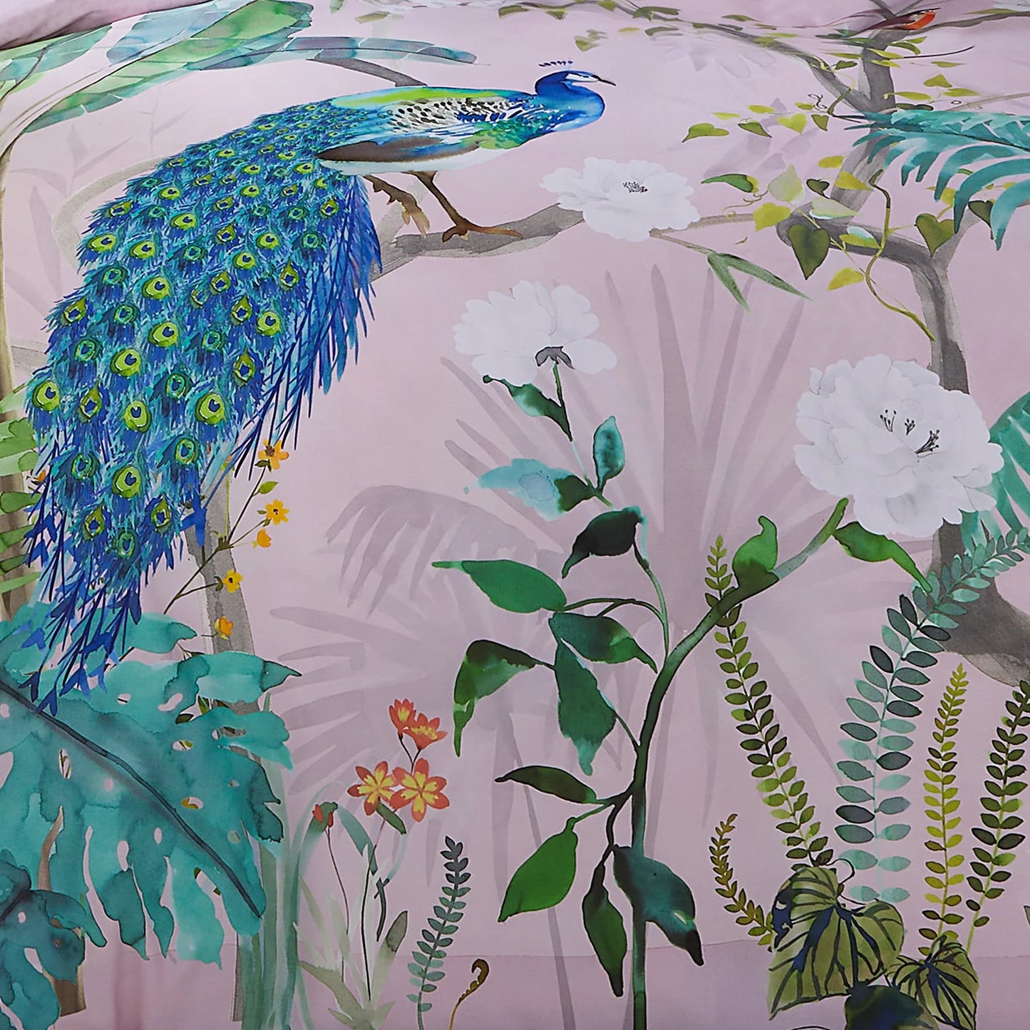 Peacock Jungle Duvet Cover Set by Soiree in Pink