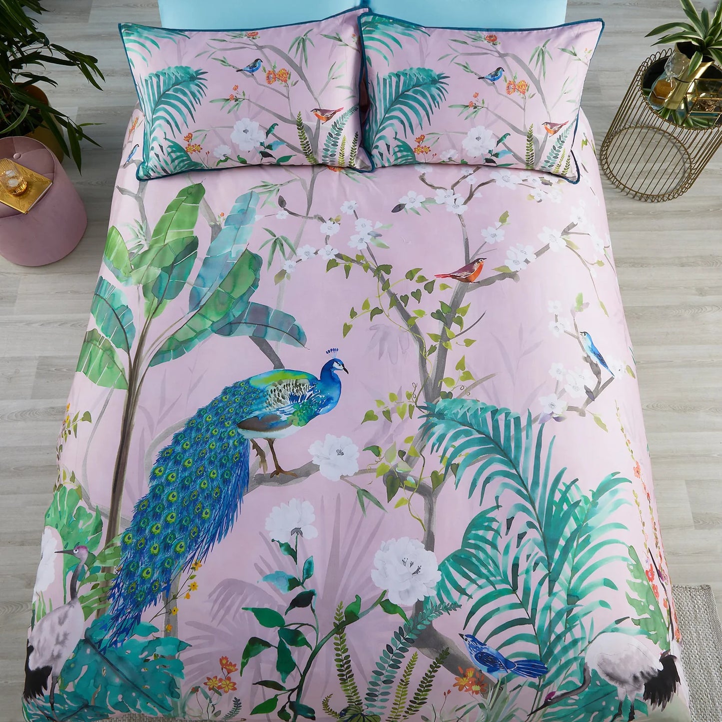 Peacock Jungle Duvet Cover Set by Soiree in Pink