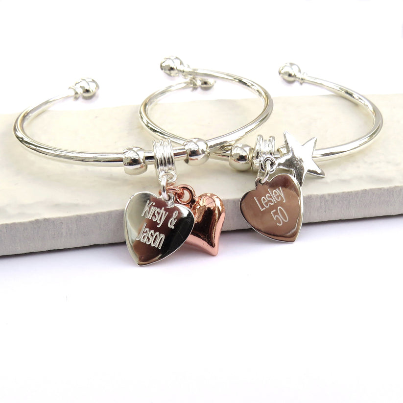 Personalised Heart & Charm Bangle