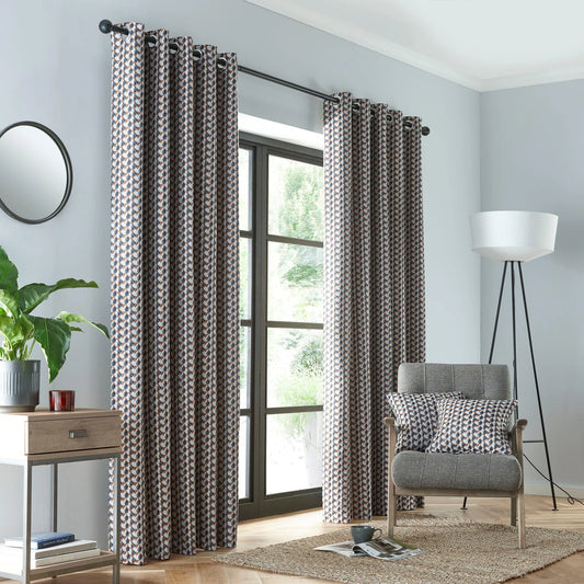 Prado Jacquard Eyelet Curtains by Fusion in Grey/Terracotta