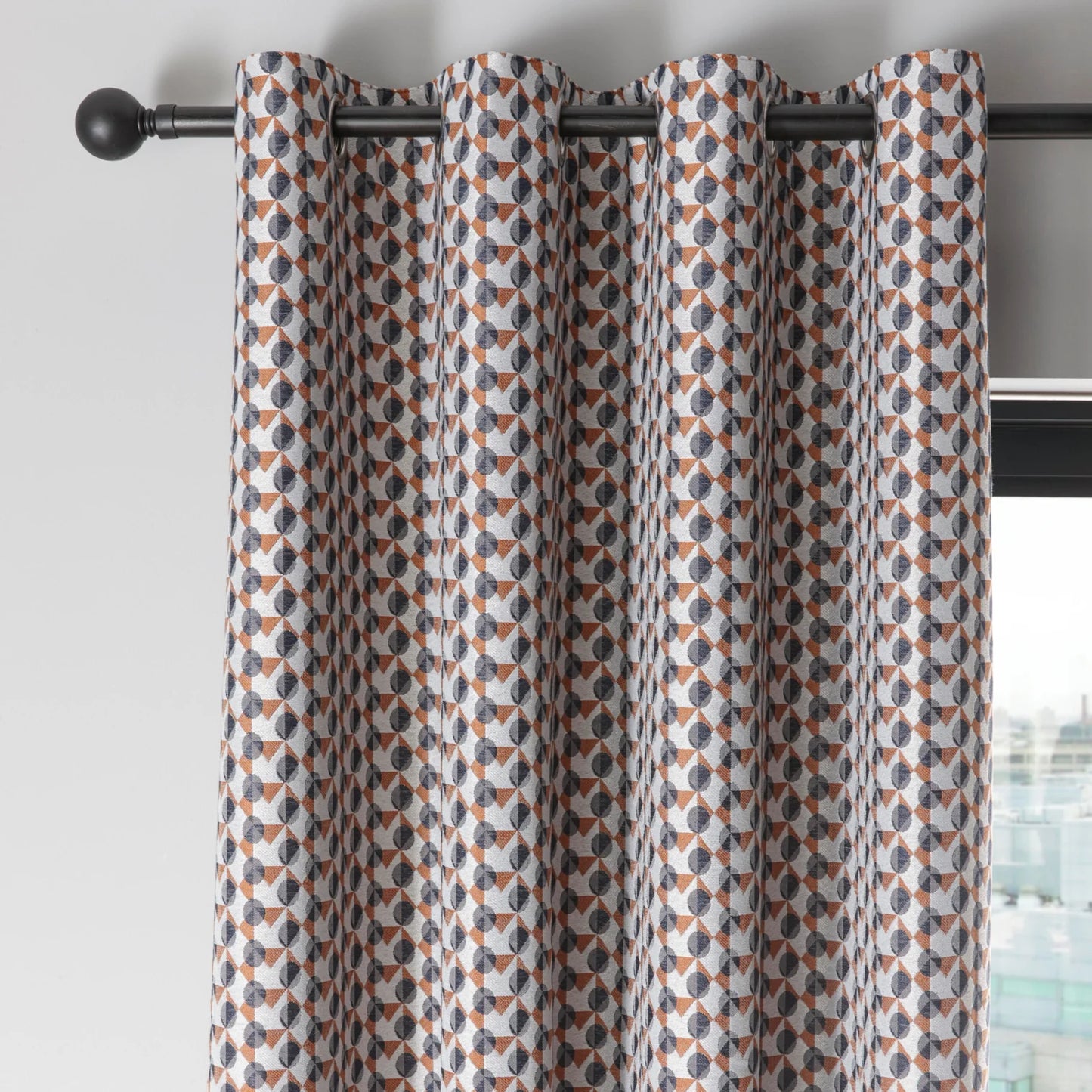 Prado Jacquard Eyelet Curtains by Fusion in Grey/Terracotta