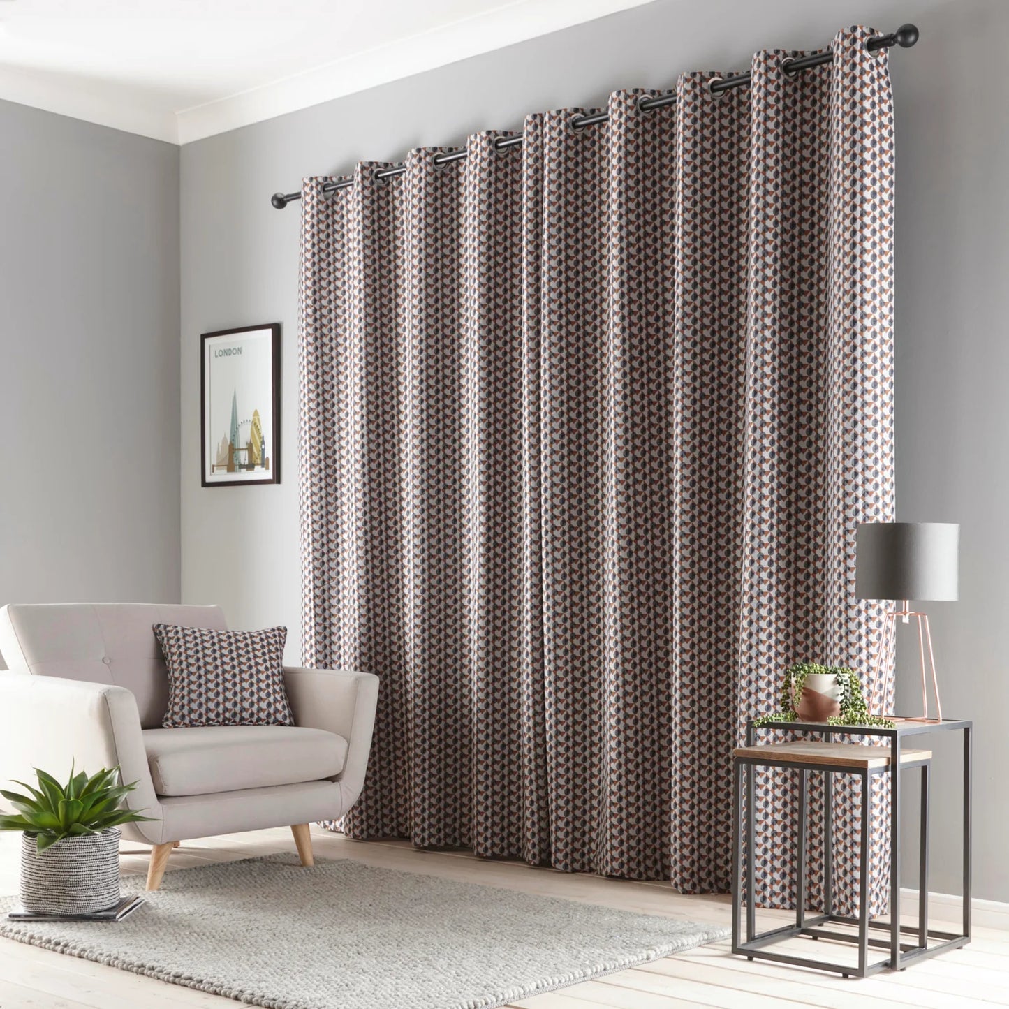 Prado Jacquard Eyelet Curtains by Fusion in Grey/Terracotta