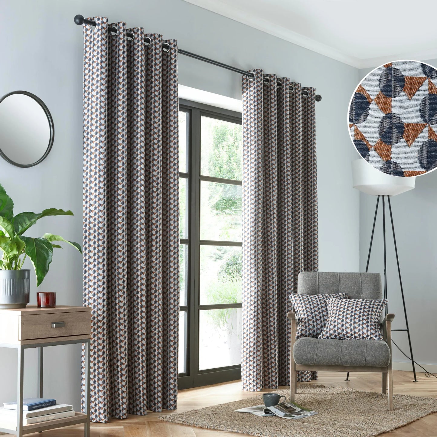 Prado Jacquard Eyelet Curtains by Fusion in Grey/Terracotta