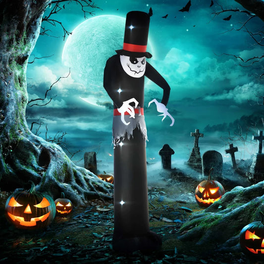 Giant 10ft Halloween Inflatables Tall Ghost with Hat, Build-in LEDs Blow Up