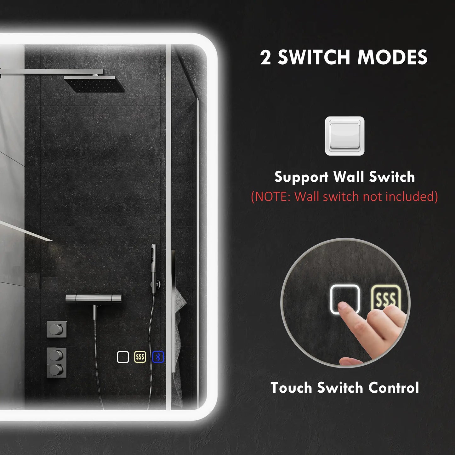 Backlit Illuminated Bathroom Mirror with LED Lights and Bluetooth - Silver Tone