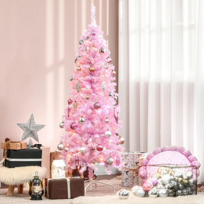 7FT Prelit Artificial Pink Christmas Tree with 350 LED Lights