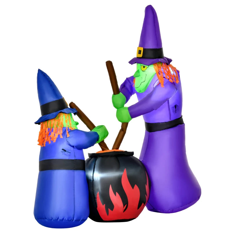 1.8m Inflatable Halloween Lawn Decoration with LED Witches Around A Black Cauldron